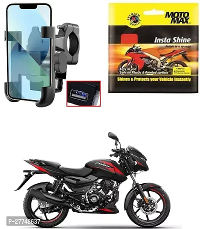 CNC Bike Mount Holder with USB Charger Navigation 360 Degree Rotation for All Smartphones Bicycle, Motorcycle, Scooty with polish  (Black)
