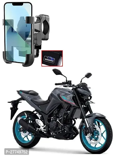 CNC Bike Mount Holder with USB Charger Navigation 360 Degree Rotation for All Smartphones Bicycle, Motorcycle, Scooty (Black)