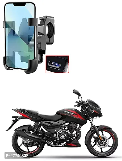 CNC Bike Mount Holder with USB Charger Navigation 360 Degree Rotation for All Smartphones Bicycle, Motorcycle, Scooty (Black)