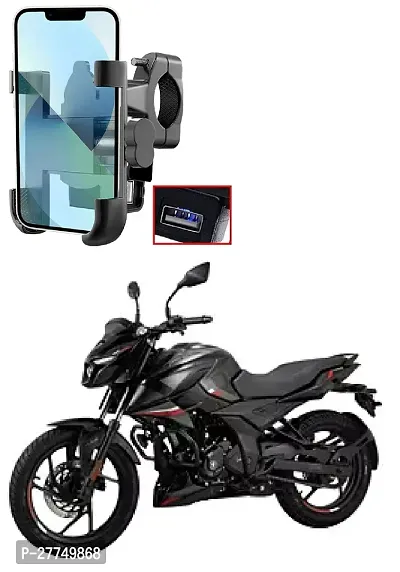 CNC Bike Mount Holder with USB Charger Navigation 360 Degree Rotation for All Smartphones Bicycle, Motorcycle, Scooty (Black)