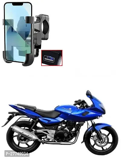 CNC Bike Mount Holder with USB Charger Navigation 360 Degree Rotation for All Smartphones Bicycle, Motorcycle, Scooty (Black)