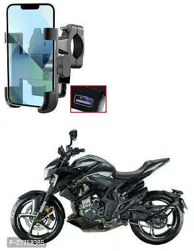 CNC Bike Mount Holder with USB Charger Navigation 360 Degree Rotation for All Smartphones Bicycle, Motorcycle, Scooty (Black)-thumb0