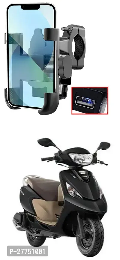 CNC Bike Mount Holder with USB Charger Navigation 360 Degree Rotation for All Smartphones Bicycle, Motorcycle, Scooty (Black)