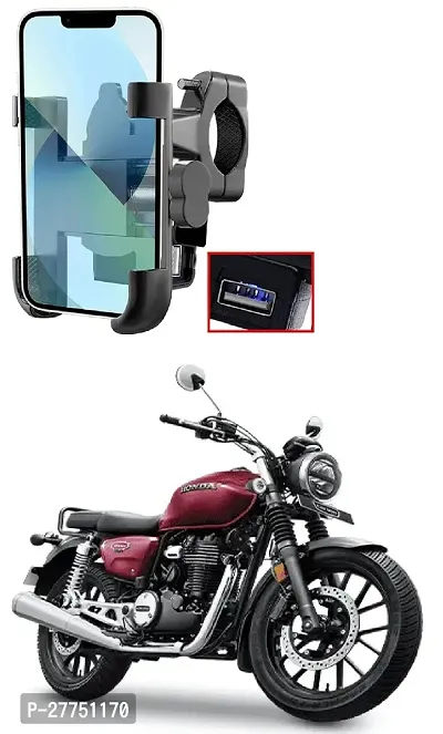 CNC Bike Mount Holder with USB Charger Navigation 360 Degree Rotation for All Smartphones Bicycle, Motorcycle, Scooty (Black)