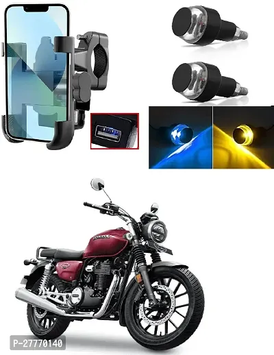 Bike Mount Holder with USB Charger Navigation 360 Degree Rotation for All Smartphones Bicycle, Motorcycle, Scooty (Black)andMotorcycle 7/8'Handlebar Turn Signal LED Light Indicator lamp all bike2pcs