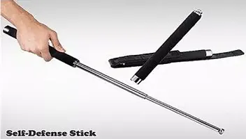 Personal Stick Safety for Men and Women with Nylon Bag Cover Professional Multitool Comfotable Grip Foldable Stick | Silver Black-thumb1