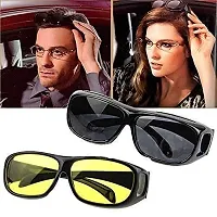 HD Night Day Vision Driving Wrap Around Anti Glare Sunglasses - Pack Of 2-thumb1