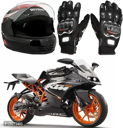 Full Face ISI Marked with Helmet with Motorcycle Gloves-thumb0