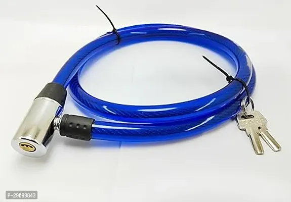 Blue Plastic Coated Iron Wire Lock for Motorcycles and scooty with 2key-thumb2