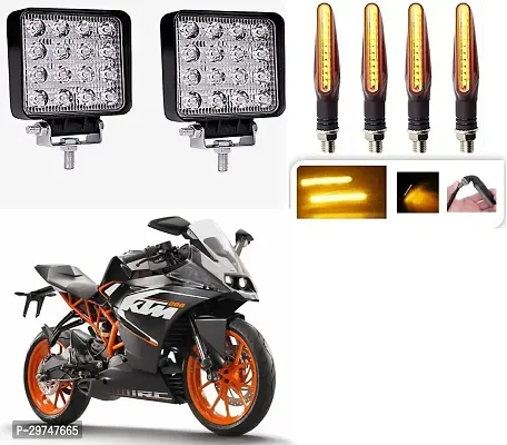 16 LED 12V DC Fog Light Head Lamp Lights Universal for All Bikes And Cars Bar light (Pack of 2) with KTM Style Indicators 9 Led High Bright Universal for All Bikes Lights Motorcycle (Amber, Pack Of 4)