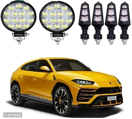 14 LED Round Fog Light 4 Inches Waterproof Off Road Driving Lamp (42W, White Light, 1 PC) with Pack of 4 Indicator 12V Amber LED Flexible Non Breakable Motorcycle Bike Turn Sign