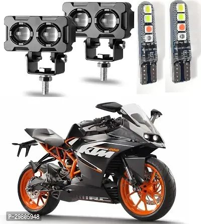 2 LED Fog Lights, Motorcycle Auxiliary Spot Lights 40 W White and Amber Projector Light (pack 2) with  Pack of 2 Parking Bulb-thumb0