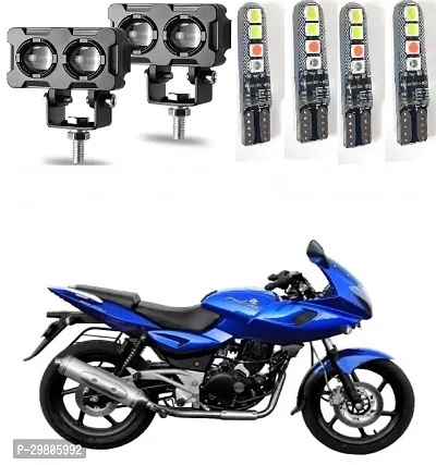 2 Led LED Fog Lights, Motorcycle Auxiliary Spot Lights 40W White and Amber Projector Light (Pack 2) with  Pack Of 4 parking Bulb