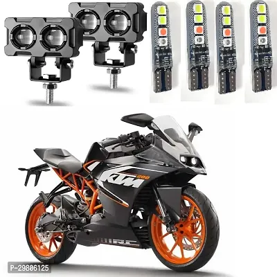 2 Led LED Fog Lights, Motorcycle Auxiliary Spot Lights 40W White and Amber Projector Light (Pack 2) with  Pack Of 4 parking Bulb