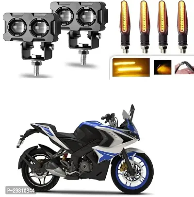 2Led LED Fog Lights, Motorcycle Auxiliary Spot Lights 40W White and Amber Projector Light  (Pack 2) with KTM Style Indicators 9Led High Bright (4pcs)