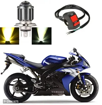 H4 Headlight Bulb with Lens 16W Dual Color H4 Led Lamp Compatible with Bike and Car White  Yellow with switch Pack of 1-thumb0