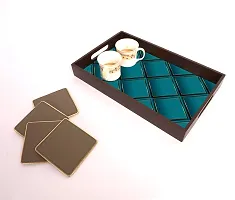 BP Design Solution Blue Design MDF Vinyl Printing Serving Tray for Kitchen serveware Coffee Tray Table Tray Size 15x9.5x1.85 inch-thumb1