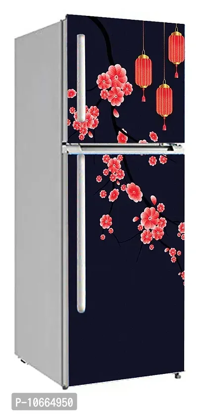 BP Design Solution Flower Background Design Fridge Wallpaper for Fridge/ almirah /Table (Self Adhesive Vinyl, Water Proof (63x24 inch ) Double Door / Single Door (Flower Blue Background)