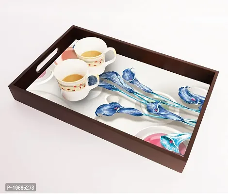 BP Design Solution Leaf Design MDF Vinyl Printing Serving Tray for Kitchen serveware Coffee Tray Table Tray Size 15x9.5x1.85 inch