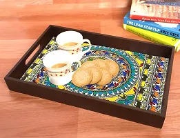 BP Design Solution Madhu Bani Design MDF Vinyl Printing Serving Tray for Kitchen serveware Coffee Tray Table Tray Size 15x9.5x1.85 inch-thumb1