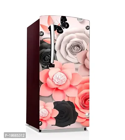 BP Design Solution Black & Pink Rose Design Fridge Sticker/ almirah /Table (Self Adhesive Vinyl, Water Proof (24x49 inch ) Single Door