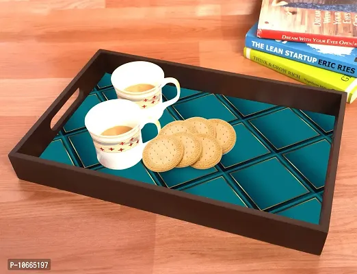 BP Design Solution Blue Design MDF Vinyl Printing Serving Tray for Kitchen serveware Coffee Tray Table Tray Size 15x9.5x1.85 inch