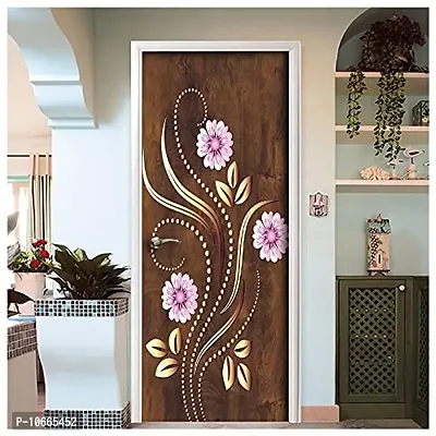 BP Design Solution Vinyl Pink Flower Door Sticker Wallpaper for Door, Almirah, Table, Ac, Fridge Size 30x78 inch