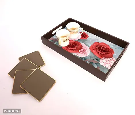 BP Design Solution Rose MDF Vinyl Printing Serving Tray for Kitchen serveware Coffee Tray Table Tray Size 15x9.5x1.85 inch-thumb3