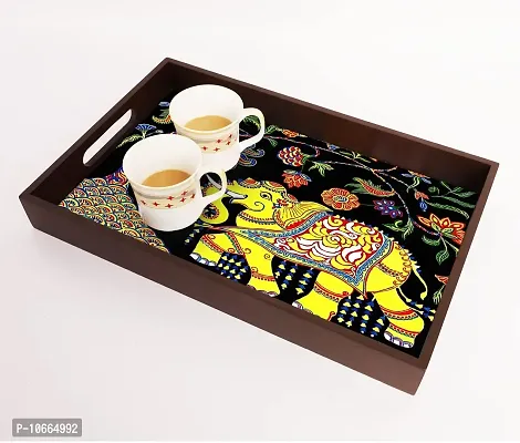 BP Design Solution Elephant Painting Design MDF Vinyl Printing Serving Tray for Kitchen serveware Coffee Tray Table Tray Size 15x9.5x1.85 inch