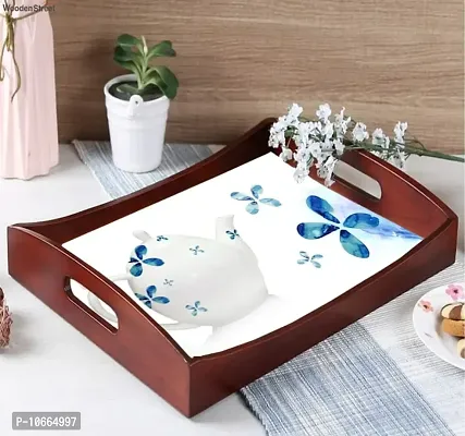 BP Design Solution Mandala Curve Tray Vinyl Printing use for Table Tray Coffee Tray Office Size 15x10x2 inch (Blue Leaf)