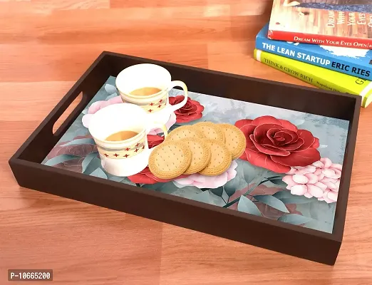 BP Design Solution Rose MDF Vinyl Printing Serving Tray for Kitchen serveware Coffee Tray Table Tray Size 15x9.5x1.85 inch