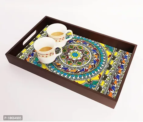 BP Design Solution Madhu Bani Design MDF Vinyl Printing Serving Tray for Kitchen serveware Coffee Tray Table Tray Size 15x9.5x1.85 inch-thumb0