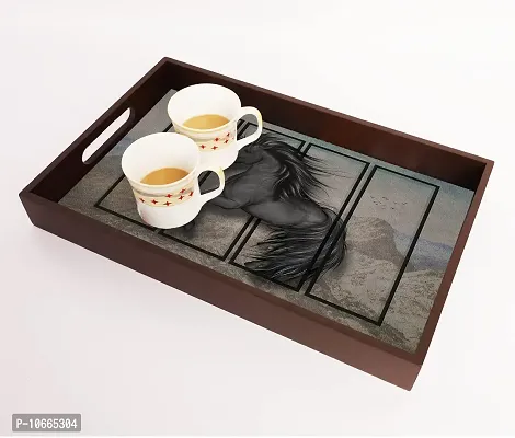 BP Design Solution Horse Design MDF Vinyl Printing Serving Tray for Kitchen serveware Coffee Tray Table Tray Size 15x9.5x1.85 inch