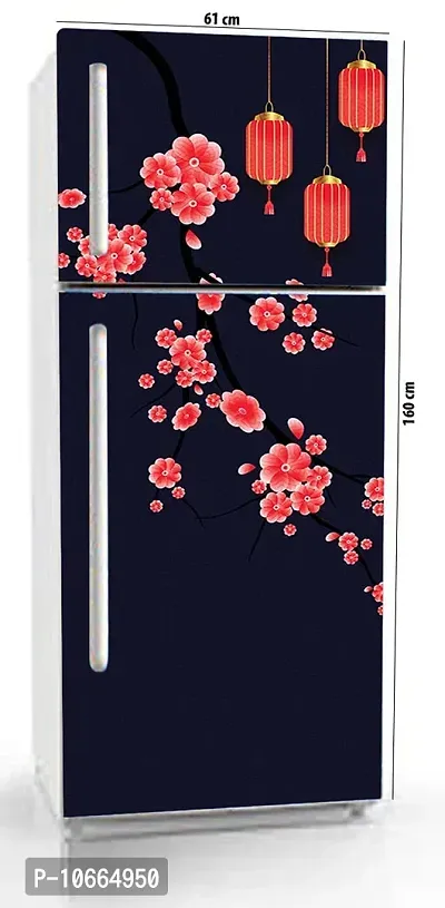 BP Design Solution Flower Background Design Fridge Wallpaper for Fridge/ almirah /Table (Self Adhesive Vinyl, Water Proof (63x24 inch ) Double Door / Single Door (Flower Blue Background)-thumb2