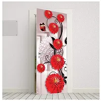 BP Design Solution Vinyl Red Flower Door Sticker Wallpaper for Door, Almirah, Table, Ac, Fridge Size 30x78 inch-thumb1
