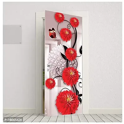 BP Design Solution Vinyl Red Flower Door Sticker Wallpaper for Door, Almirah, Table, Ac, Fridge Size 30x78 inch-thumb2