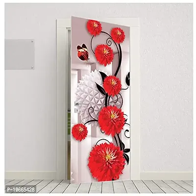 BP Design Solution Vinyl Red Flower Door Sticker Wallpaper for Door, Almirah, Table, Ac, Fridge Size 30x78 inch-thumb3