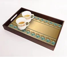 BP Design Solution Flower Border Design MDF Vinyl Printing Serving Tray for Kitchen serveware Coffee Tray Table Tray Size 15x9.5x1.85 inch-thumb1