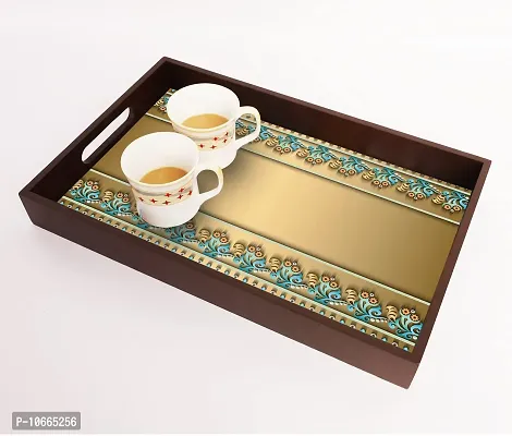 BP Design Solution Flower Border Design MDF Vinyl Printing Serving Tray for Kitchen serveware Coffee Tray Table Tray Size 15x9.5x1.85 inch-thumb2