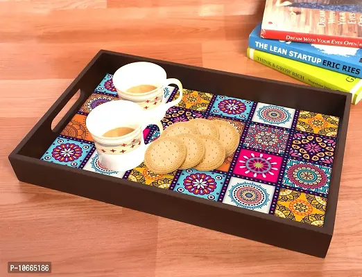 BP Design Solution Mandala MDF Vinyl Printing Serving Tray for Kitchen serveware Coffee Tray Table Tray Size 15x9.5x1.85 inch