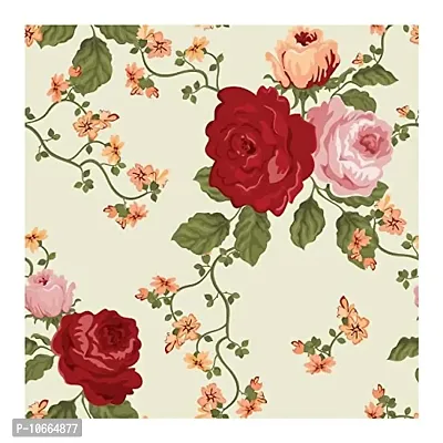 BP Design Solution Off Green Leave and red & Pink Flower and Background Gray Color Wallpaper for Home Decor, Office, Wall etc (Self Adhesive Vinyl,Water Proof (16X128 (16sqft)-thumb0