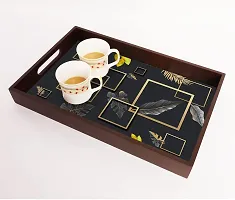 BP Design Solution Box Leaf Design MDF Vinyl Printing Serving Tray for Kitchen serveware Coffee Tray Table Tray Size 15x9.5x1.85 inch-thumb1