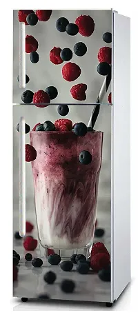 BP DESIGN SOLUTION Self Adhesive Vinyl, Water Proof Strawberry Background Design Fridge Wallpaper for Fridge/ almirah /Table (24x63 inch ) Double Door / Single Door-thumb3