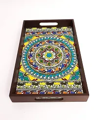 BP Design Solution Madhu Bani Design MDF Vinyl Printing Serving Tray for Kitchen serveware Coffee Tray Table Tray Size 15x9.5x1.85 inch-thumb2