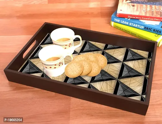 BP Design Solution Cream Brown Design MDF Vinyl Printing Serving Tray for Kitchen serveware Coffee Tray Table Tray Size 15x9.5x1.85 inch