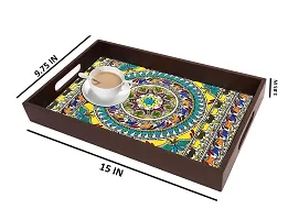 BP Design Solution Madhu Bani Design MDF Vinyl Printing Serving Tray for Kitchen serveware Coffee Tray Table Tray Size 15x9.5x1.85 inch-thumb3