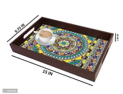 BP Design Solution Madhu Bani Design MDF Vinyl Printing Serving Tray for Kitchen serveware Coffee Tray Table Tray Size 15x9.5x1.85 inch-thumb4