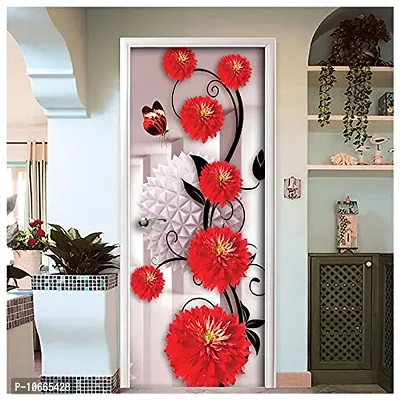 BP Design Solution Vinyl Red Flower Door Sticker Wallpaper for Door, Almirah, Table, Ac, Fridge Size 30x78 inch-thumb0
