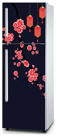 BP Design Solution Flower Background Design Fridge Wallpaper for Fridge/ almirah /Table (Self Adhesive Vinyl, Water Proof (63x24 inch ) Double Door / Single Door (Flower Blue Background)-thumb2