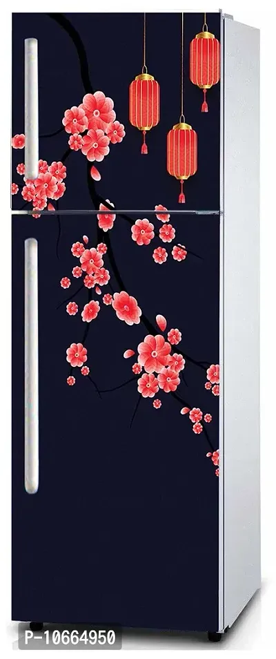 BP Design Solution Flower Background Design Fridge Wallpaper for Fridge/ almirah /Table (Self Adhesive Vinyl, Water Proof (63x24 inch ) Double Door / Single Door (Flower Blue Background)-thumb3